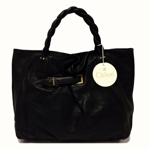 Chloe Amy Pleated Black Leather Tote - Picture 1 of 9